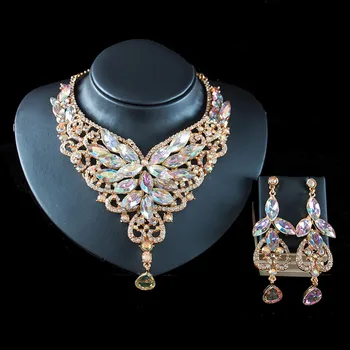 Luxusné Vintage Šperky Set Náhrdelníky Náušnice Maxi Ženy Veľké Nezávislá LACNÉ Vyhlásenie Collares F1021 s Kamienkami 3 Farby