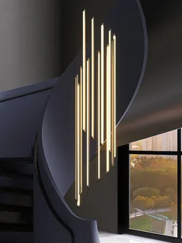Nové Čierne Schodisko Luster Moderný dizajn duplex budovy high-vzostup prázdne obývacia izba, hala osobnosti Dlho Závesné LED Svetlo