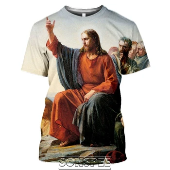 Náboženstvo T-shirt Muži Ženy Ježiša Boh Hip hop Komiksu, Maľby, 3D Tlač Harajuku Bežné Tričko
