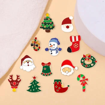 Roztomilý Kreslený Nový Rok Odznak Tvorivé Snehuliak Santa Claus Vianočný Stromček Ponožky Elk Trstiny Kovové Smalt Brošňa Zábavné Módne Šperky