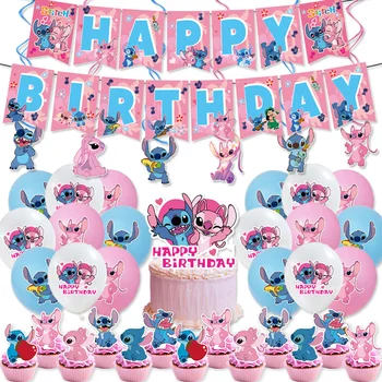 Ružová Lilo & Stitch Tému Dekorácie Nastaviť Happy Birthday Banner Balóny Tortu Vňaťou Baby Sprcha Deti Narodeninovej Party Priazeň