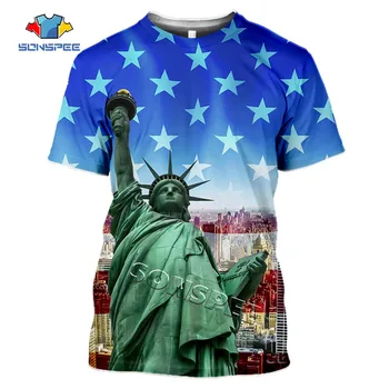 SONSPEE Vlajku USA Socha Slobody 3D Tlač T-shirt Módne Hip Hop Tee Lete Mužov Bežné Tee Topy Ženy Spojov Zábavné Oblečenie