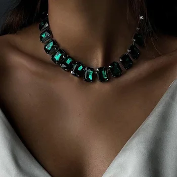 Stonefans Green Crystal Choker Luxusné Dizajnér Náhrdelník pre Ženy Móda Geometrické Náhrdelník Obdĺžnik, Kocka, Šperky, Doplnky