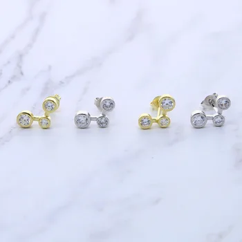 veľkoobchod lacné náušnice šperky bling cz tri kamenné tvaru V, pobočka jemné, elegantné micro pave Cubic zirconia náušnice šperky