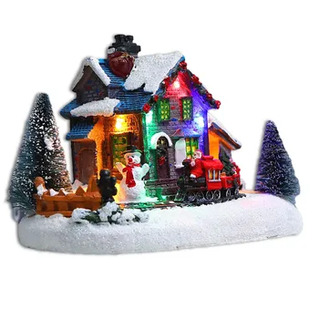 Vianočné Dediny Figúrky LED Svetlá Malé Vlak Vianočné Dediny Dom Svetelný Krajiny Figúrky Živice Ploche Ornament