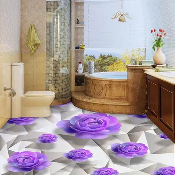 Vlastné 3D Podlahy Tapety Purple Rose Obývacej Izby, Spálne, Kúpeľne, Podlahy, Nástenné Maľby PVC samolepiace Tapety Nepremokavé