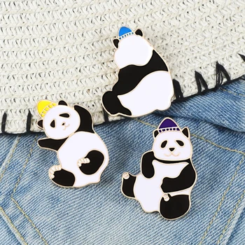 Vtipné Panda Smalt Brošňa Kolíky Klobúk Pandy Džínsové Oblečenie Taška Klopě Pin Krásne Cartoon Zvierat Tlačidlo Odznak Šperky, Darčeky Pre Deti