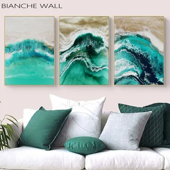 Zelené Morské Vody, Vĺn a Pláž Krajinný Obraz na Stenu Umelecké Plátno na Maľovanie Vytlačí Domáce Dekorácie Modulárny Visí Plagát