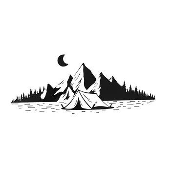 Čierna/Strieborná Camping Cestovné Horách Mesiac Odtlačkový Vinyl Auto Nálepky