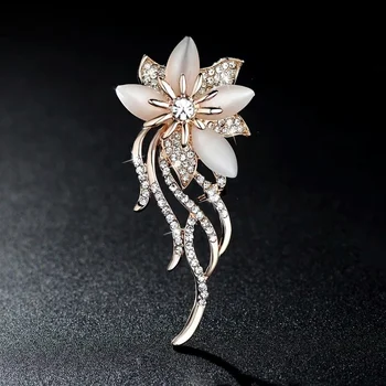 Ženy Crystal Kvet Brošňa Lady Imitácie Perál Kamienkami Svadobné Svadobné hostiny Brošňa Pin darček Šperky Vyparádiť