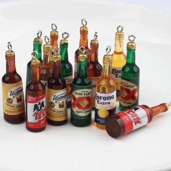 Živicové 3D Simulácia Fľaša Charms Mini Pivo Fľaša Vína Šperky Robiť Kúzla 10pcs/veľa Pre DIY Náhrdelník Príslušenstvo Šperky